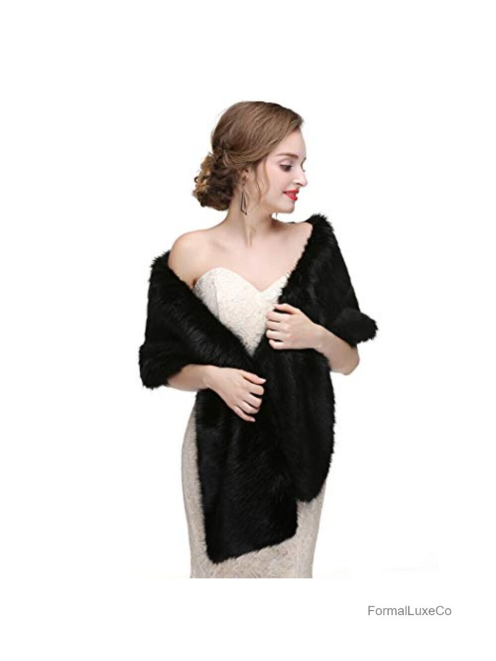 Women's faux fur stole wrap shawl bridal winter shrug